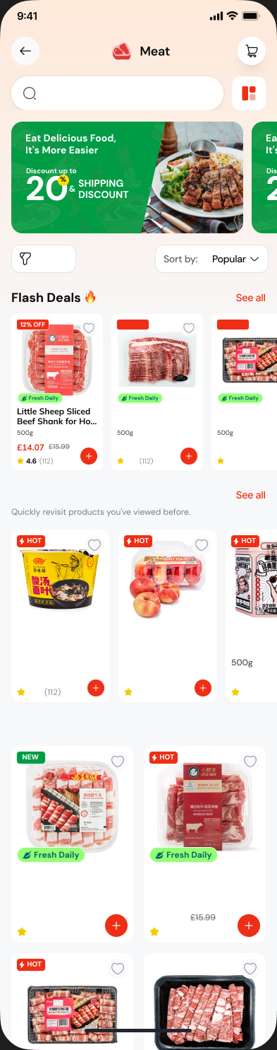 oriori app Meat category showing specialist cuts and grocery products